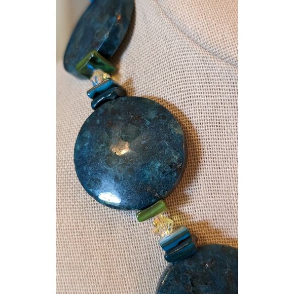 Chunky Heavy Blue Green Stone W/ Silver Toggle Clasp 20" Necklace - Picture 5 of 9